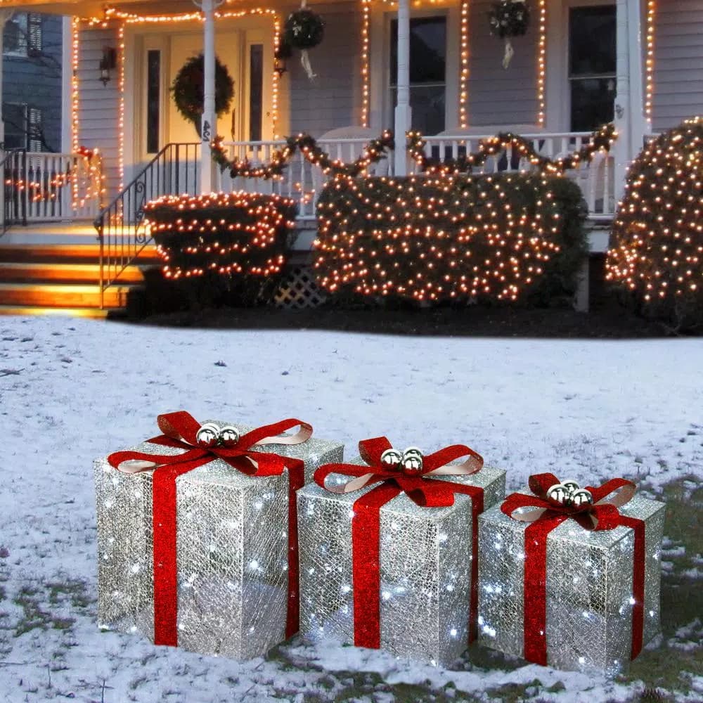 Unbranded Pre-Lit Crystal Champagne Gift Box Assortment with 150 Warm White LED Lights