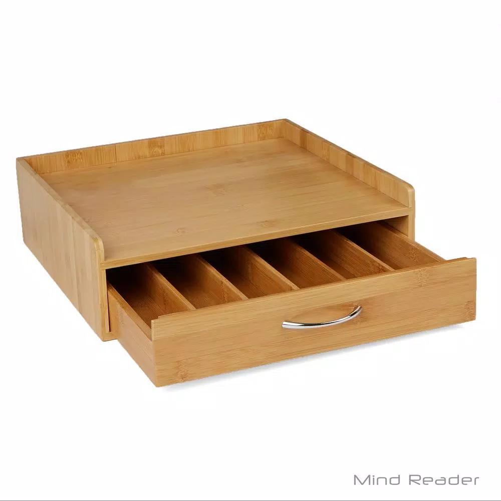 Mind Reader 32-Capacity Bamboo Brown K-Cup Storage Drawer with Lip Panel for Keurig
