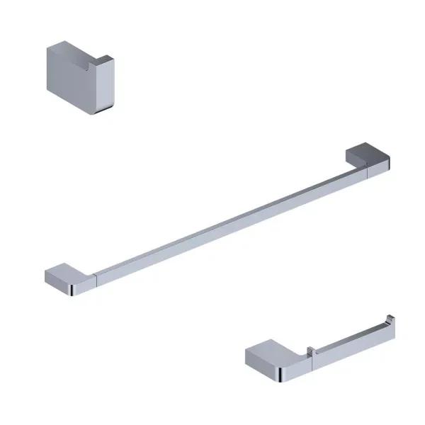 WS Bath Collections Cube 3-Piece Bathroom Hardware Set, Polished Chrome