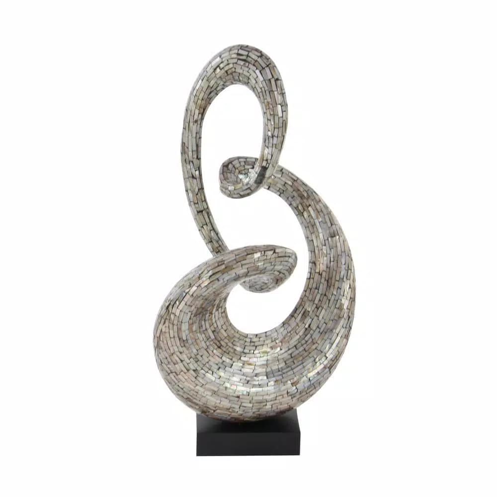 LITTON LANE Abstract Polystone Loop Sculpture with Mother of Pearl Capiz Shell Inlay