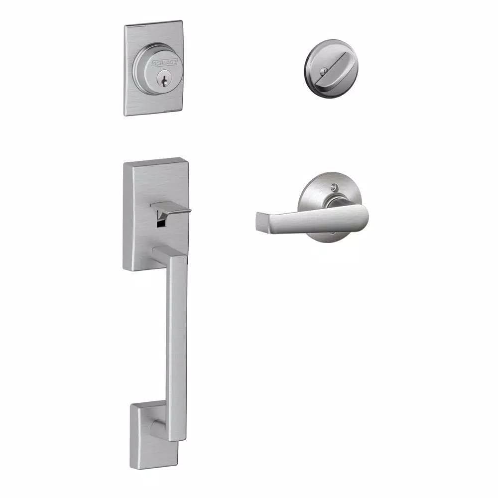 Schlage Century Single Cylinder Deadbolt with Elan Lever Handleset, Satin Chrome