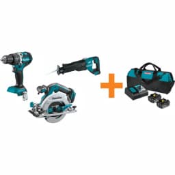 Makita 18V LXT Brushless Cordless Combo Kit: Hammer Drill, Circular Saw, Reciprocating Saw & 2x 5.0Ah Battery Starter Pack thumbnail 1