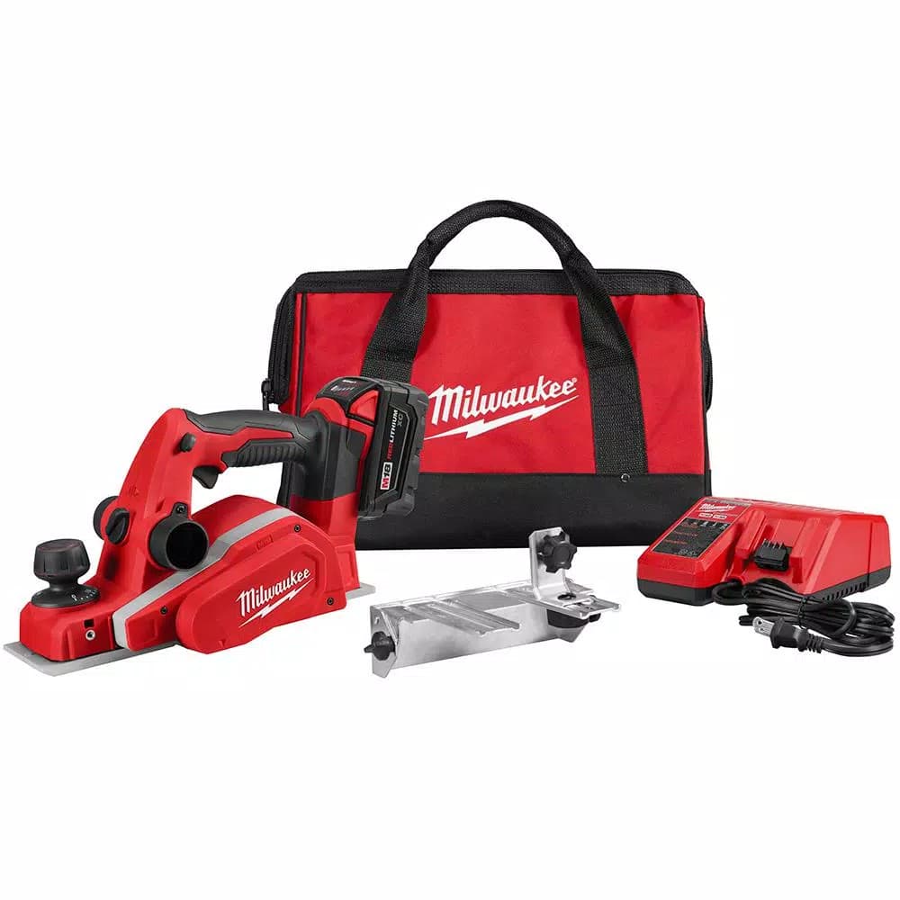 Milwaukee M18 18V Lithium-Ion 3-1/4 in. Cordless Planer Kit with 3.0 Ah Battery, Charger, and Tool Bag