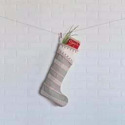 VHC Brands 20 in. Liv Pebble Grey Traditional Nordic Christmas Stocking - Cotton and Felt thumbnail 2