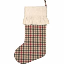 VHC Brands 20 in. Hollis Ivory White Farmhouse Christmas Decor Plaid Stocking, Red Green & Ivory thumbnail 2