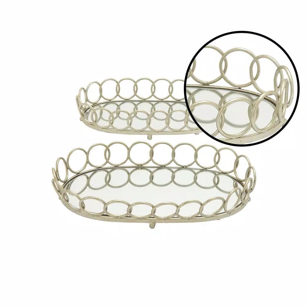 LITTON LANE Modern Reflections Silver Oval Mirror Ring Trays, Set of 2