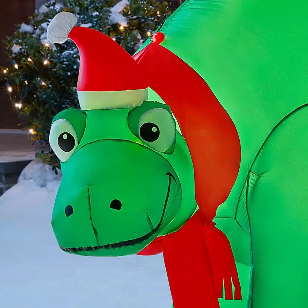 Airblown 5.7 ft. Inflatable Holiday Stegosaurus with Santa Hat and Scarf - Lighted Christmas Inflatable