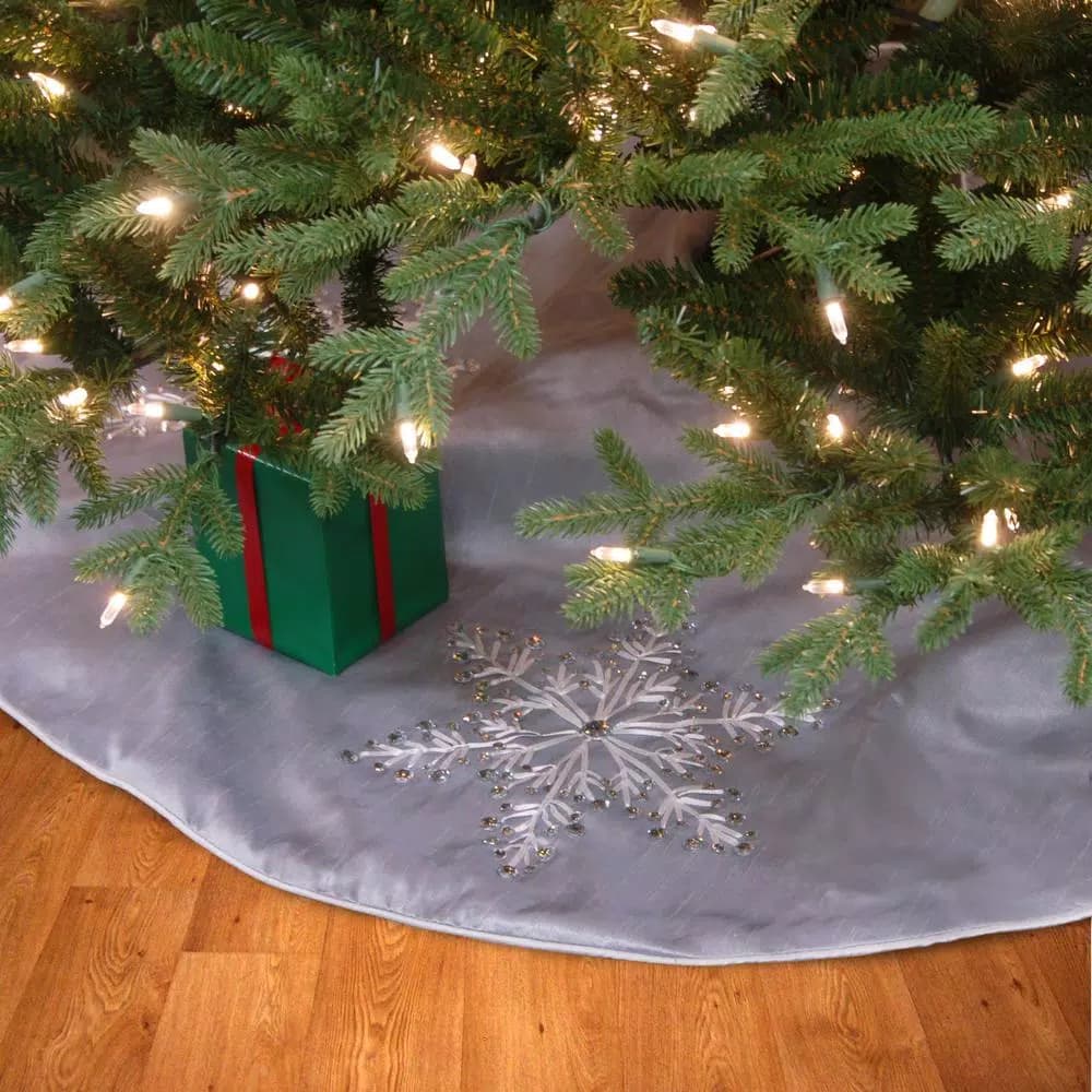 National Tree Company 42 in. Snowflake Design Christmas Tree Skirt with Embroidered Motifs