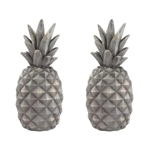 Titan Lighting 13 in. Aged Grey Decorative Pineapple Sculptures, Set of 2