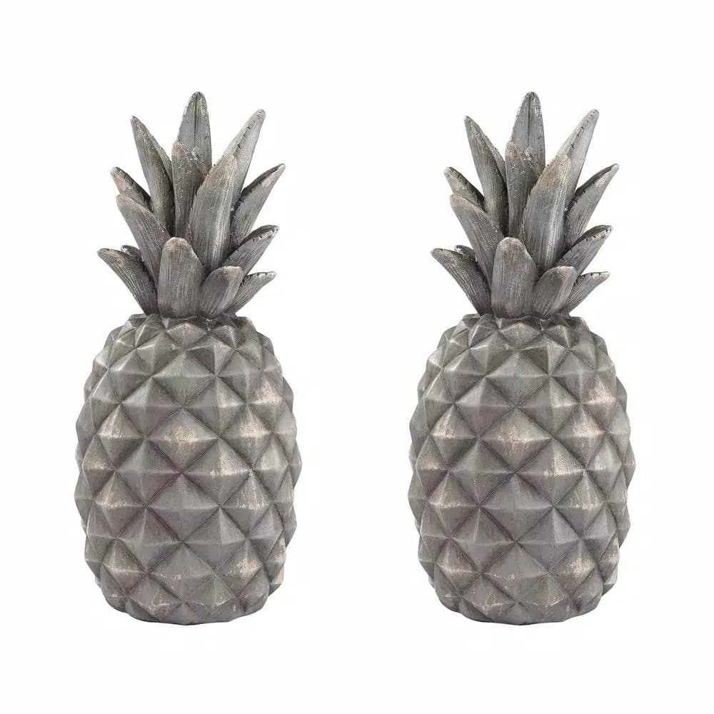 Titan Lighting 13 in. Aged Grey Decorative Pineapple Sculptures, Set of 2