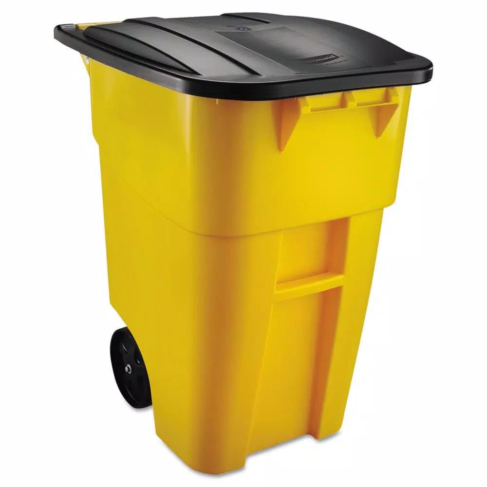 Rubbermaid Commercial Products Rubbermaid Commercial BRUTE 50 Gallon Yellow Rollout Trash Can with Hinged Lid