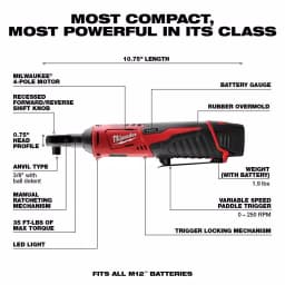 Milwaukee M12 12V Lithium-Ion Cordless 3-Tool Combo Kit with Bonus 3/8 in. Ratchet thumbnail 3