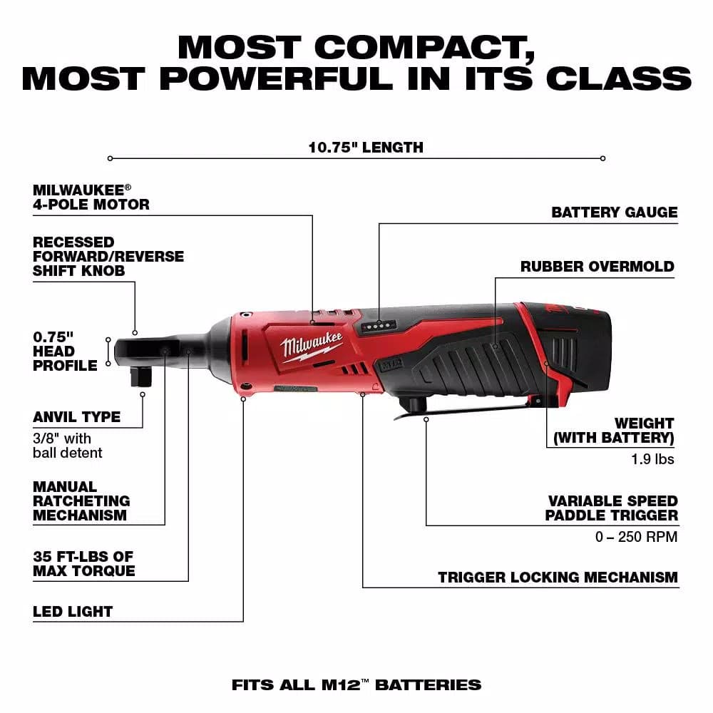 Milwaukee M12 12V Lithium-Ion Cordless 3-Tool Combo Kit with Bonus 3/8 in. Ratchet