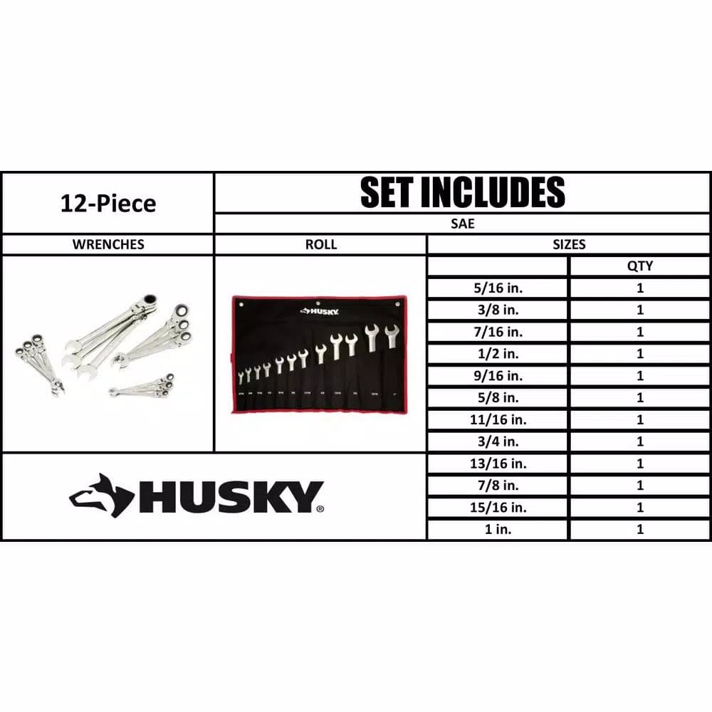 Husky Master SAE Flex Head Ratcheting Wrench Set, 12-Piece