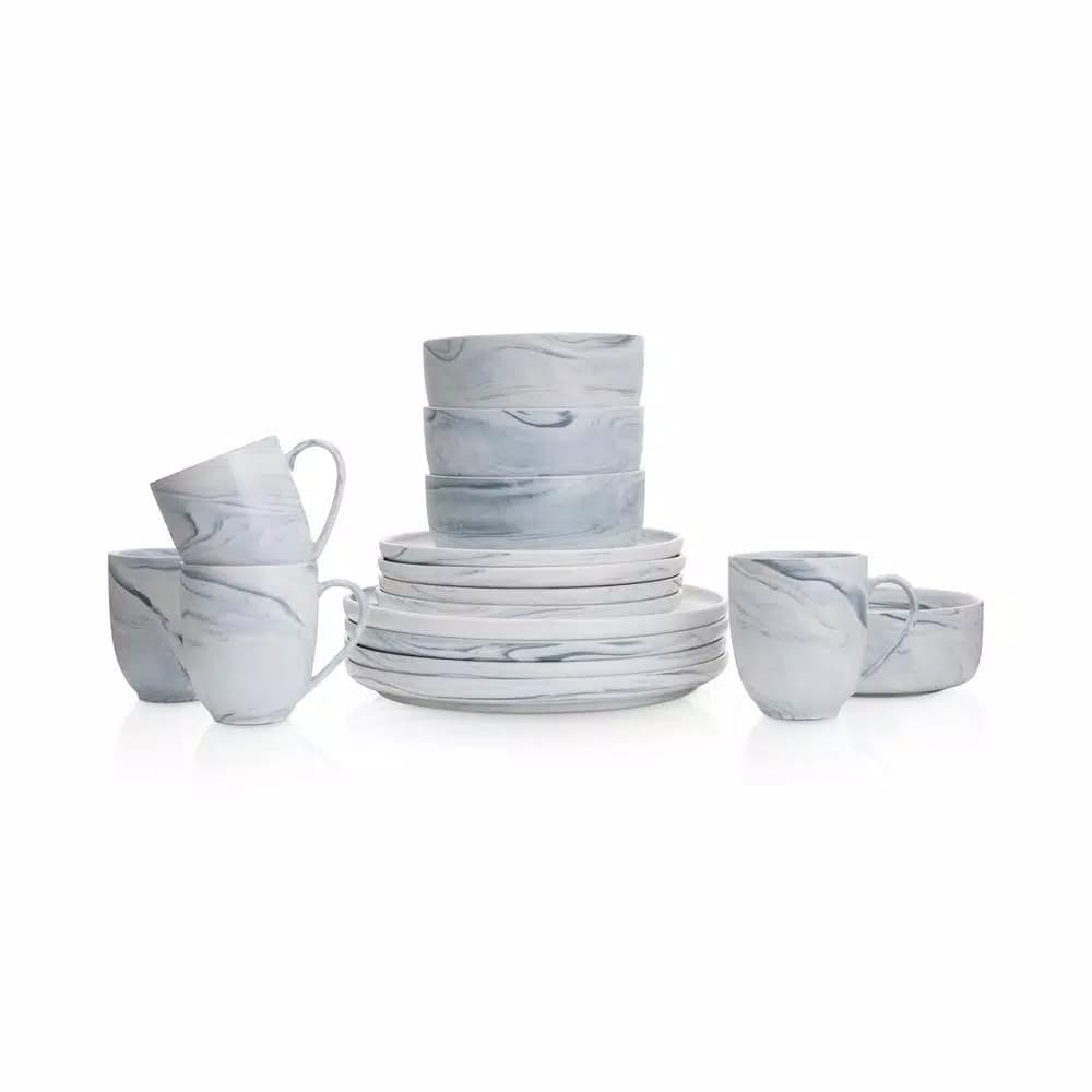 Stone Lain 32-Piece Gray Marble Porcelain Dinnerware Set for 8