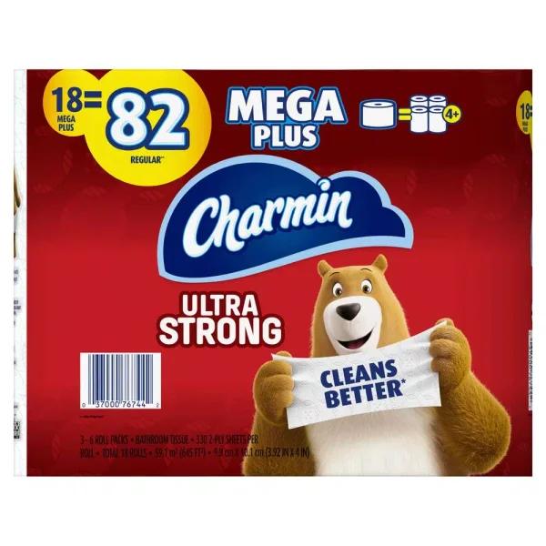 Charmin Ultra Strong Toilet Paper, 18 Mega Plus Rolls, 2-Ply White