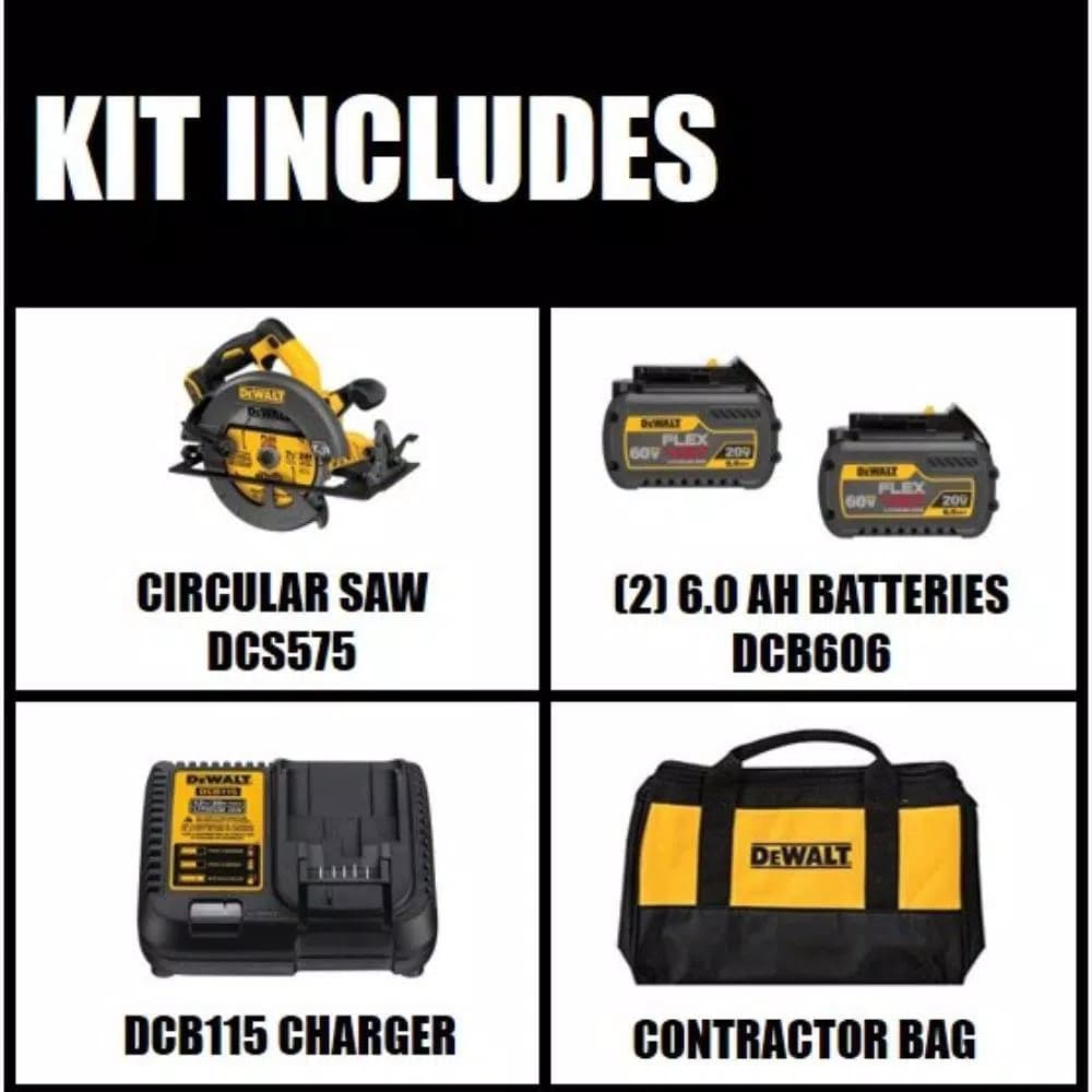 DEWALT FLEXVOLT 60V MAX Cordless Brushless 7-1/4 in. Circular Saw Kit with (2) 6.0Ah Batteries and Charger