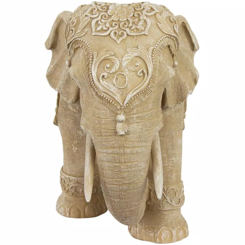 Oriental Furniture 20 in. Rustic Jeweled Elephant Decorative Statue, White Resin