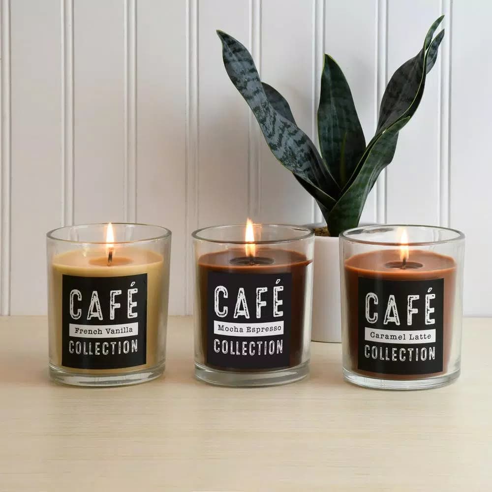 LUMABASE Coffee Cafe Collection Scented Candles, 10 oz. Glass Jars, Set of 3