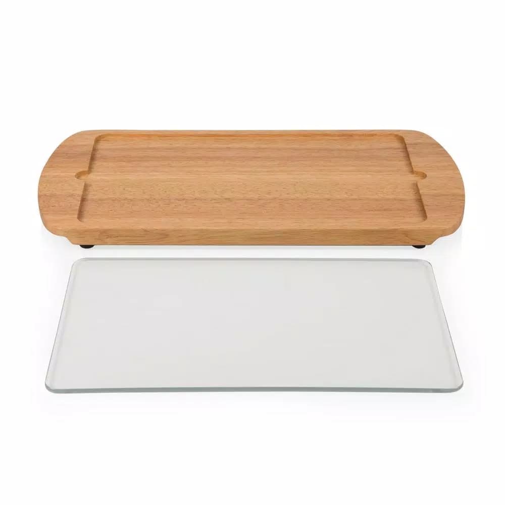 Picnic Time Billboard Rubberwood Serving Tray with Removable Tempered Glass Top