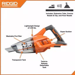 RIDGID 18V Cordless Hand Vacuum (Tool Only) with Crevice Nozzle, Utility Nozzle and Extension Tube thumbnail 3