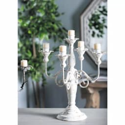 LITTON LANE Distressed White Iron Scroll 5-Light Candelabra Candle Holder thumbnail 1
