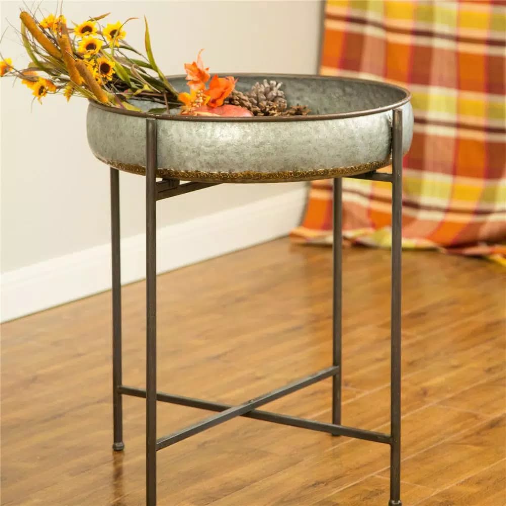 Glitzhome 25.79 in. Galvanized Metal Farmhouse Shelf with Removable Round Tray