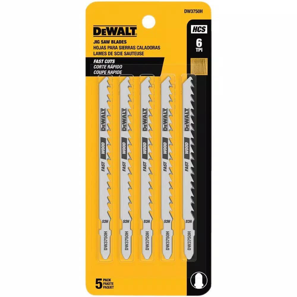 DEWALT 4 in. 6 TPI Wood Cutting Jig Saw Blades, T-Shank, 5-Pack