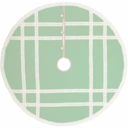 VHC Brands 48 in. Mint Margot Farmhouse Christmas Tree Skirt with Diamond Lace and Chambray thumbnail 1
