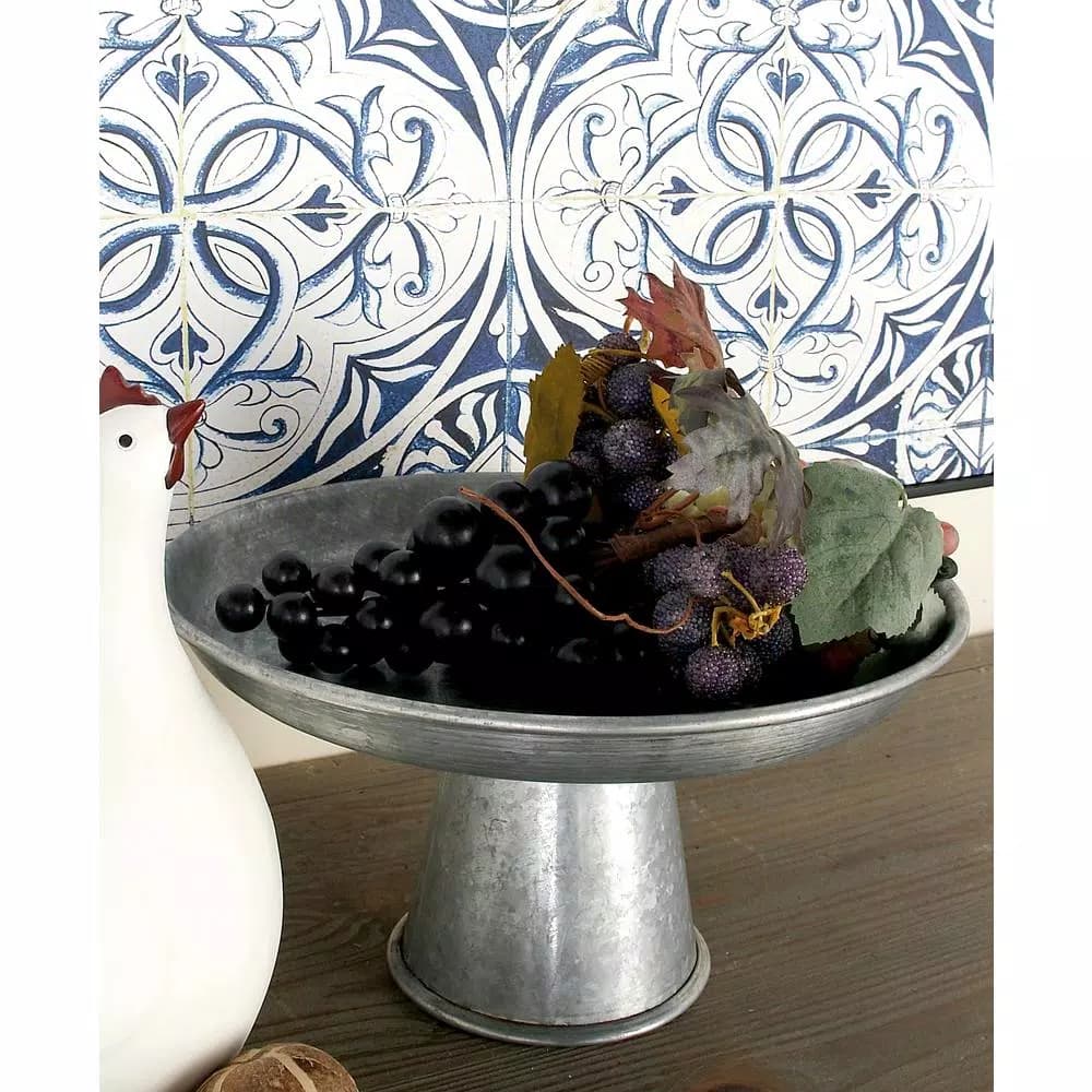 LITTON LANE 12 in. x 7 in. Farmhouse Galvanized Iron Cupcake Stand with Distressed Gray Finish