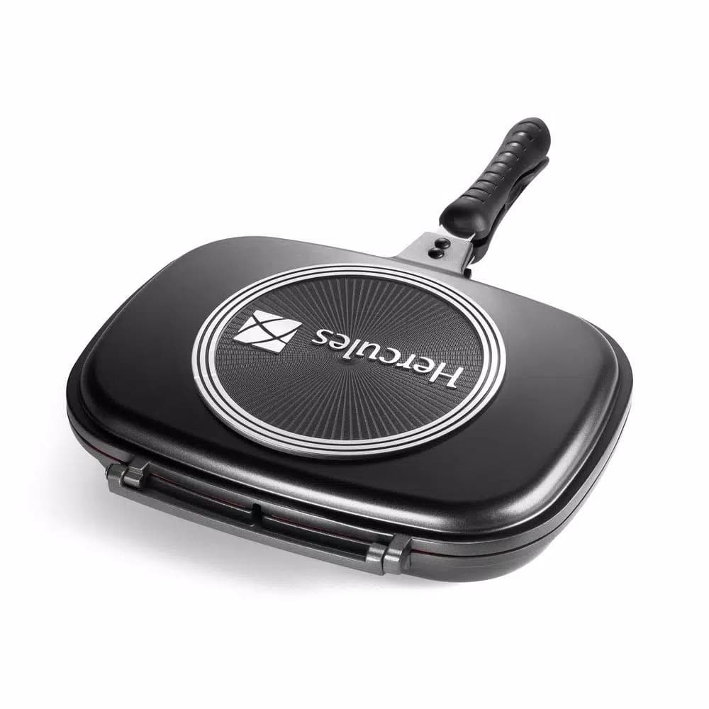 Hercules 13 in. Cast Aluminum Nonstick Double-Sided Skillet with Magnetic Lock - Black