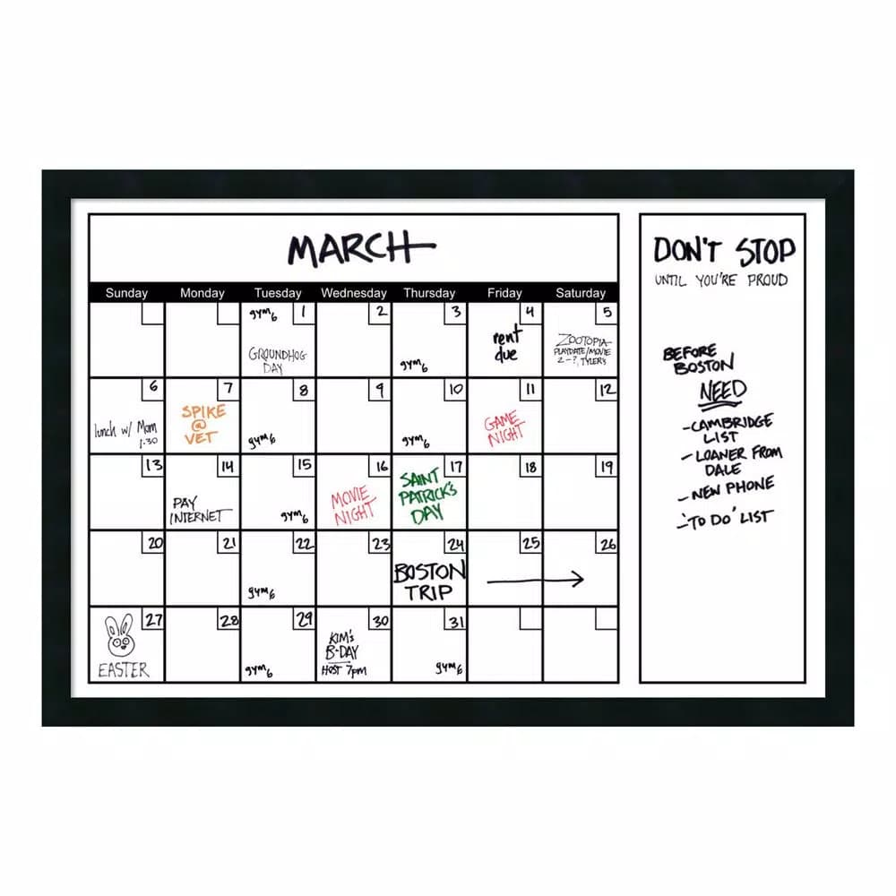 Amanti Art 38 in. W x 26 in. H Framed Glass Dry Erase Calendar Board, Mezzanotte Satin Black Wood