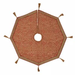 VHC Brands Soleil 21 in. Candy Apple Red & Bronze Jacquard Christmas Mini Tree Skirt with Gold Tassels thumbnail 1