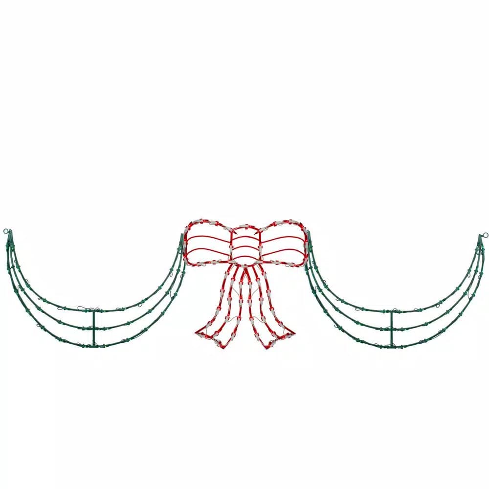 Northlight 105-Light Red and Green Bow and Swag Christmas Decoration Set - 3 Piece Lighted Holiday Decor