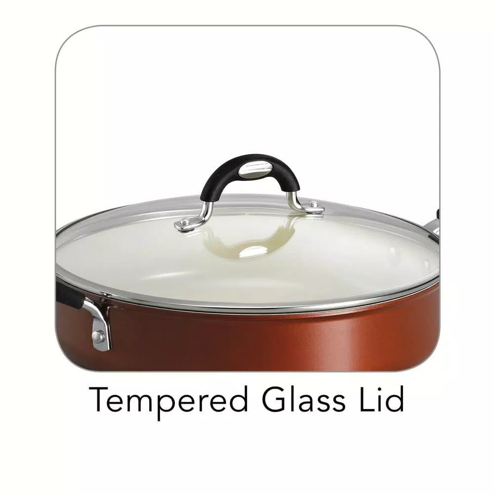 Tramontina Gourmet Deluxe 11 in. Aluminum Ceramic Nonstick Skillet with Glass Lid, Copper