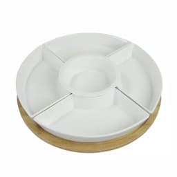 Elama Signature Collection Stoneware Appetizer and Condiment Server Set with Bamboo Lazy Susan Tray thumbnail 1