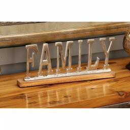 LITTON LANE 15 in. Silver Aluminum FAMILY Standing Sign with Oak Brown Mango Wood Base thumbnail 1