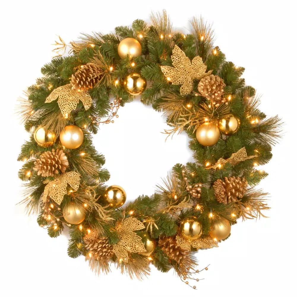 National Tree Company Decorative Collection Elegance Spruce 24 in. Artificial Wreath with 50 Warm White LED Lights