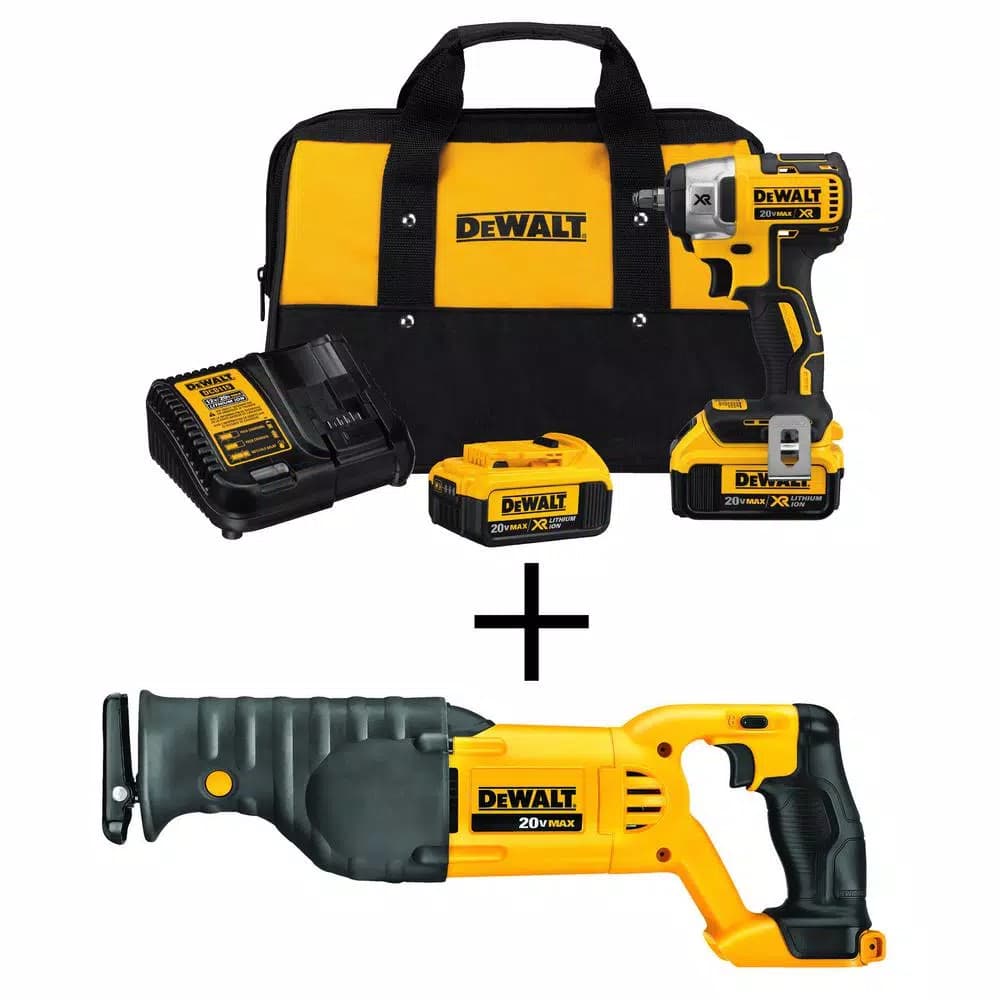 DEWALT 20V MAX XR Cordless Brushless 3/8 in. Compact Impact Wrench & Reciprocating Saw Combo Kit
