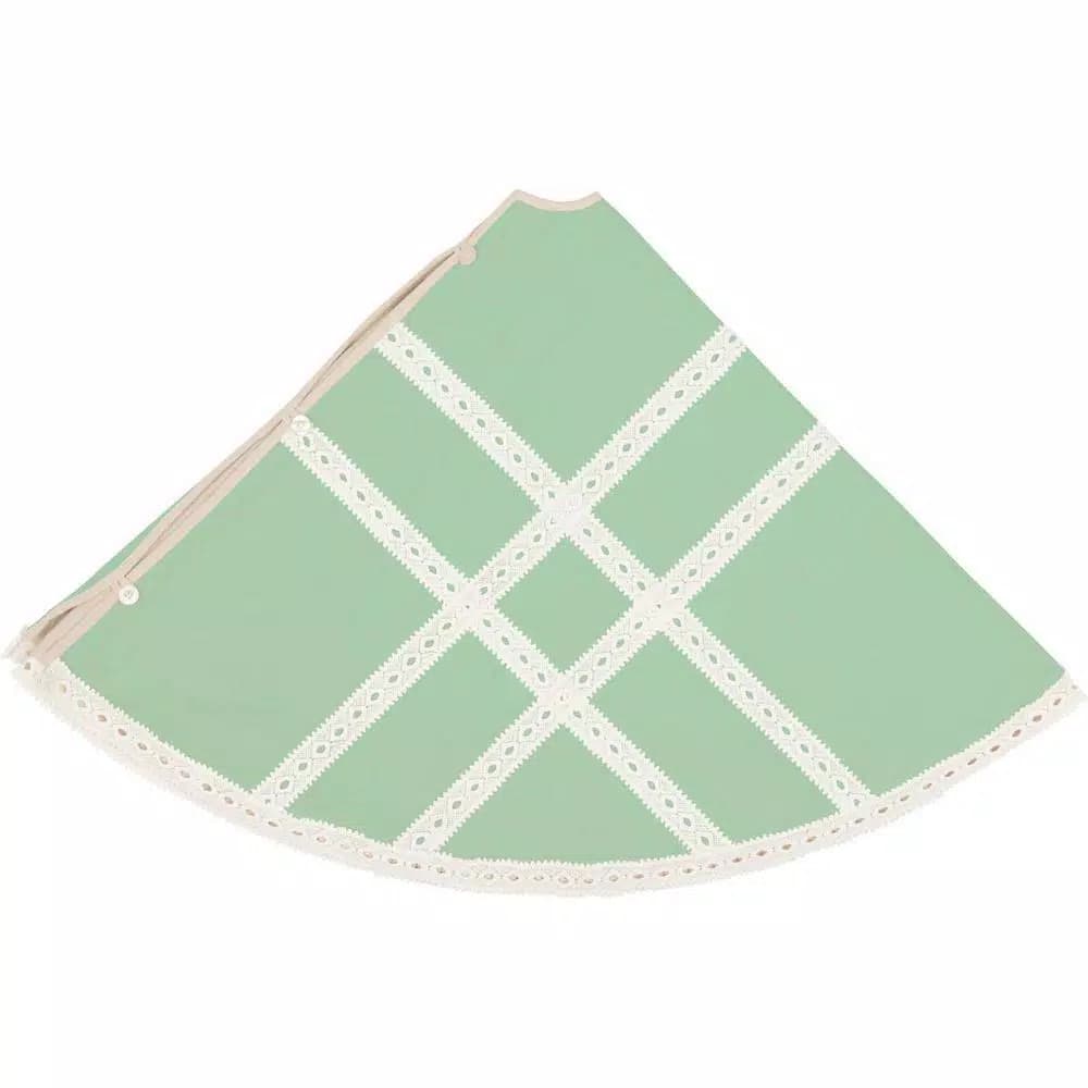 VHC Brands 60 in. Mint Margot Farmhouse Christmas Tree Skirt with Diamond Cut Lace