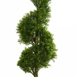 Nearly Natural 5 ft. Artificial Boxwood Spiral Topiary Tree in Slate Planter with River Rocks thumbnail 2