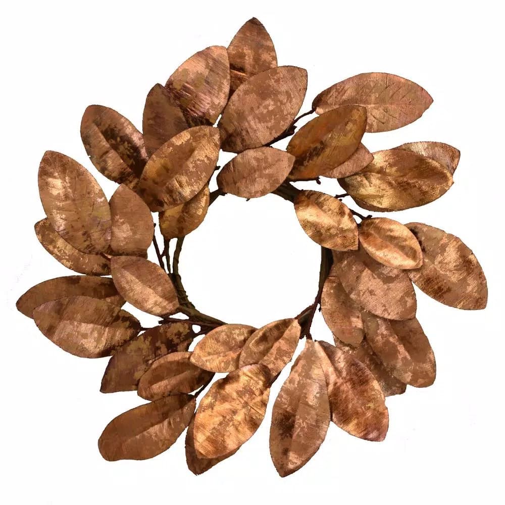 Unbranded Gilded Magnolia 14 in. Rose Gold Wreath - Metallic Decorative Wall Decor & Candle Ring