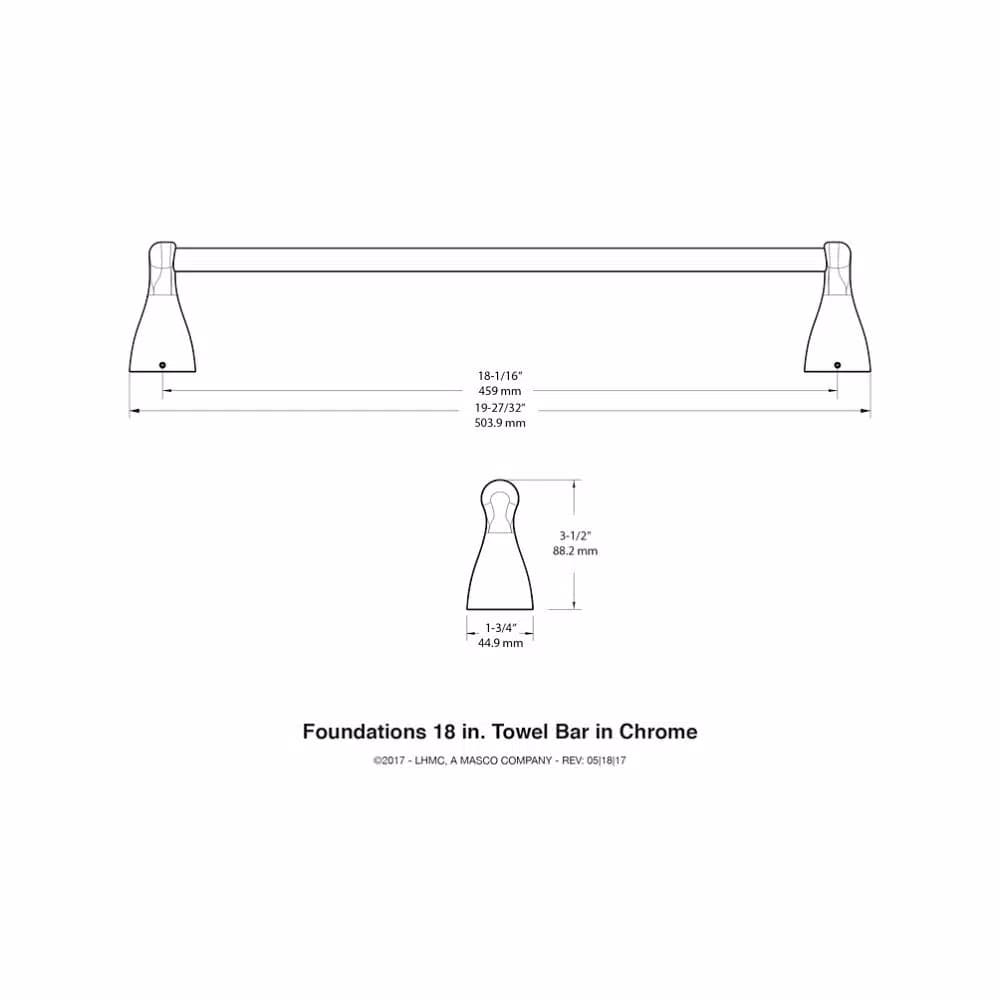 Delta Foundations 18 in. Single Towel Bar in Polished Chrome