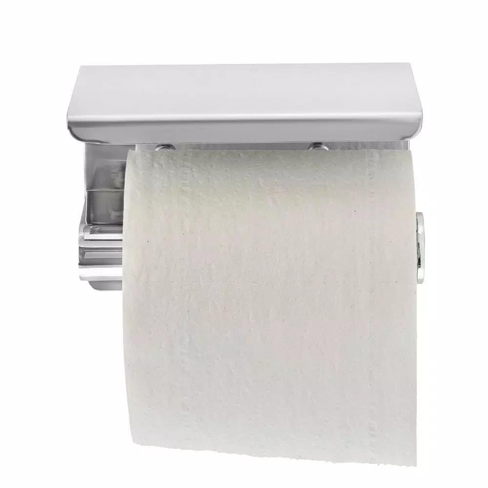 Alpine Industries Single Post Toilet Paper Holder with Storage Shelf, Chrome Finish