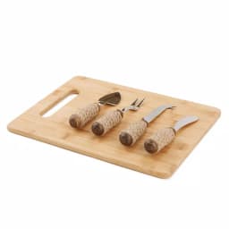 Mind Reader 4-Piece Stainless Steel Cheese Knife Set with Decorative Rope Wrapped Wood Handles thumbnail 5