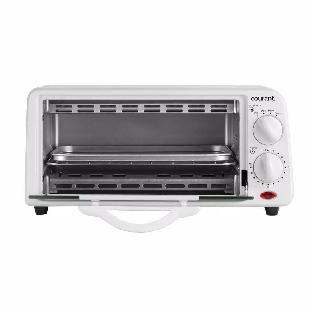 Courant Compact 650W 2-Slice White Toaster Oven with Bake Tray and Toast Rack