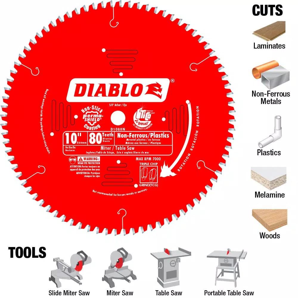 Diablo 10 in. x 80-Tooth Non-Ferrous Metal and Plastic Carbide Circular Saw Blade