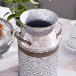 LITTON LANE 12 in. Farmhouse Rustic Galvanized Iron Milk Can with Hammered Finish thumbnail 5