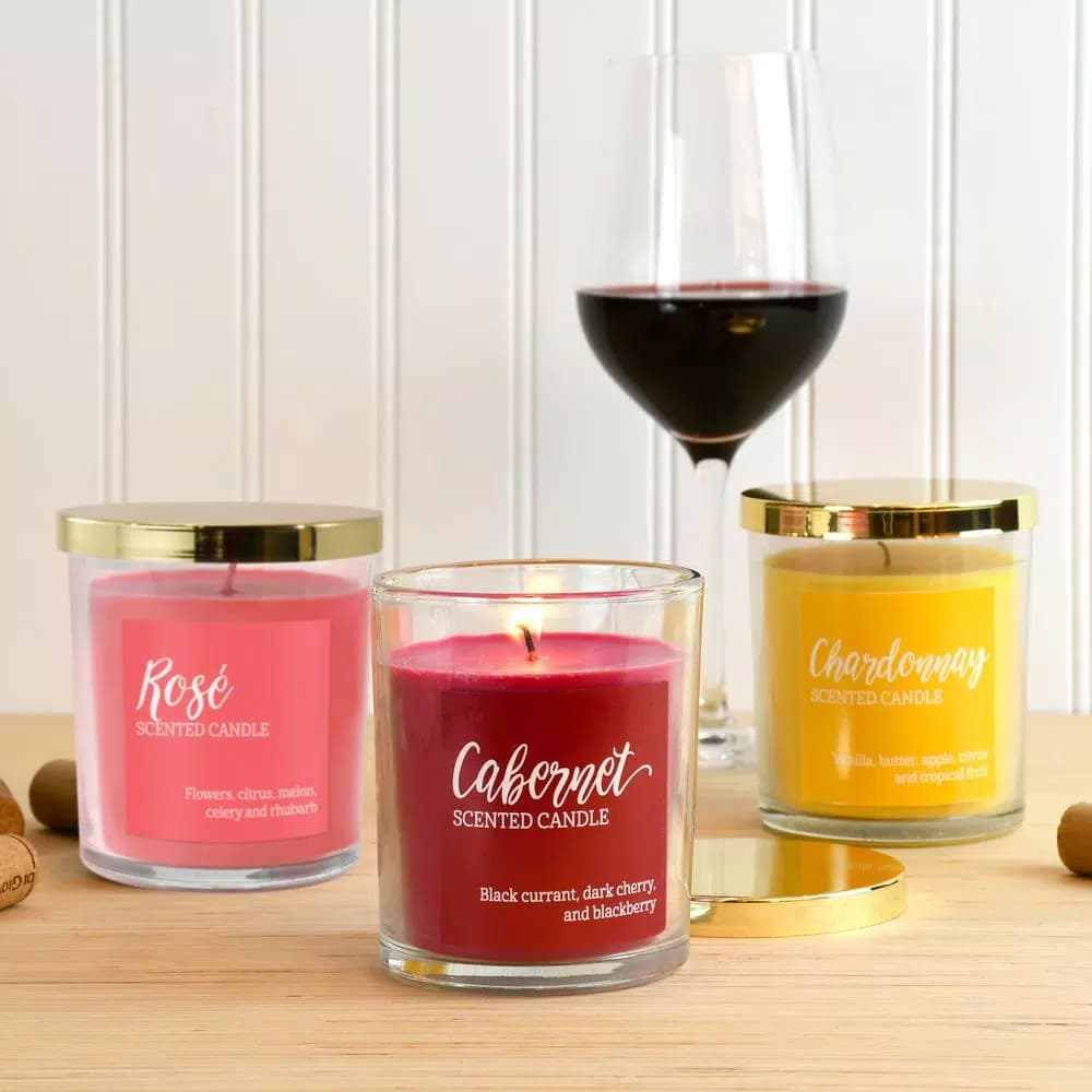 LUMABASE Wine Collection Scented Candle Set - 3 Pack Luxury Fragrance Jars