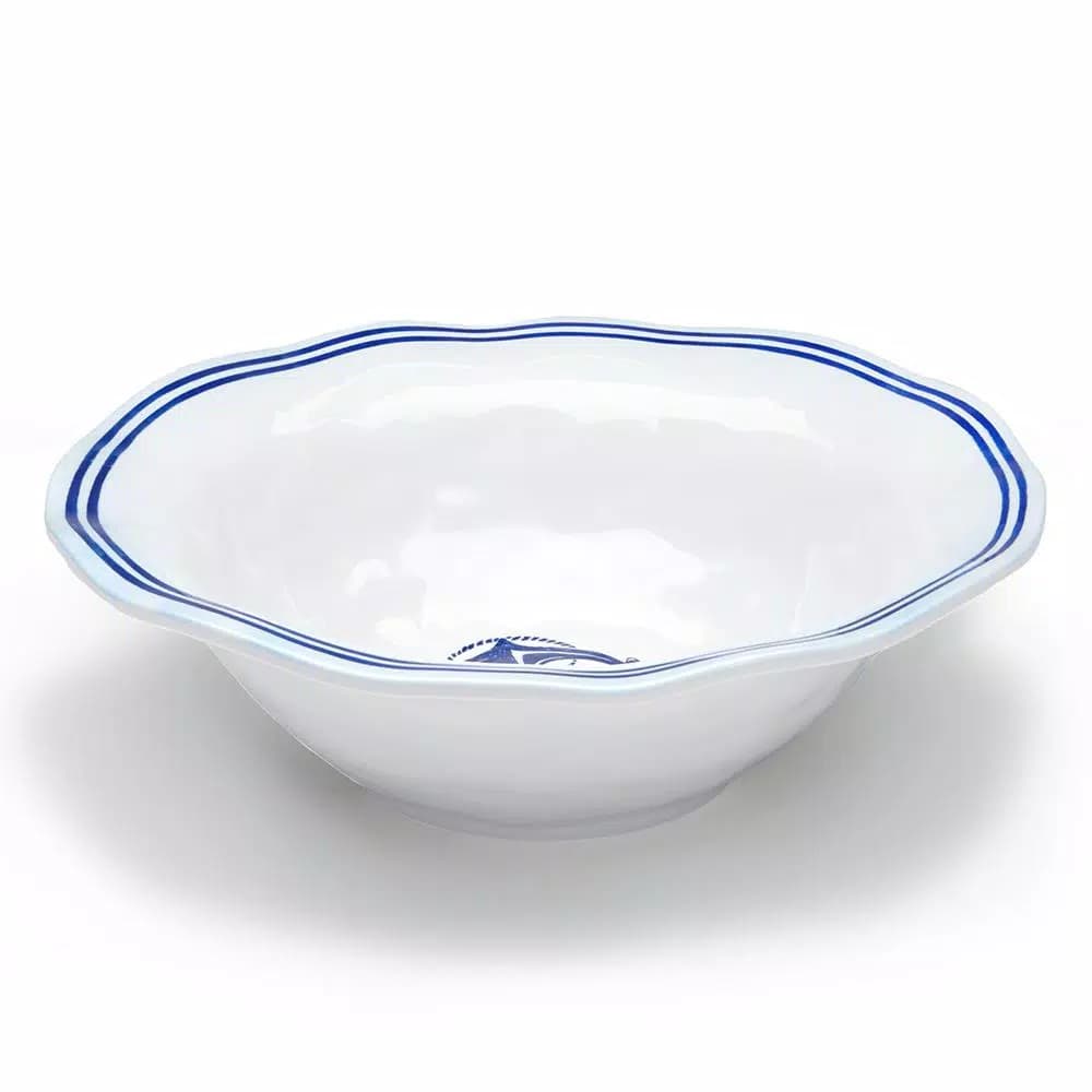 Q Squared Portsmouth 12 in. Melamine Serving Bowl - Coastal Blue Anchor & Compass Design